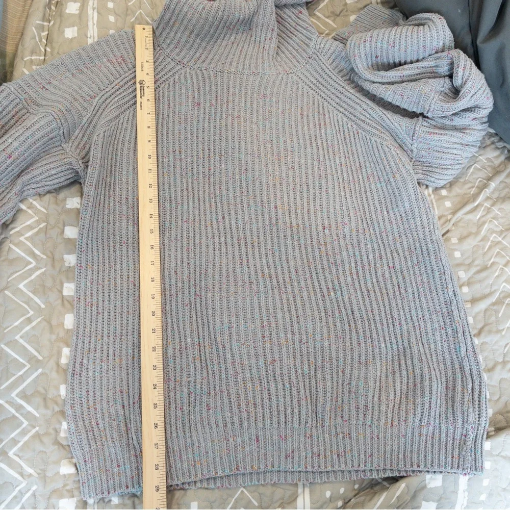 Free People Leo Chunky Rib Knit Confetti Dot Grey Sweater Oversized Medium